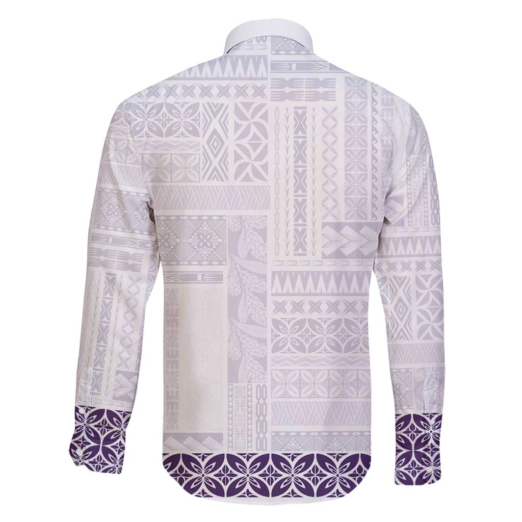 Samoa Siapo Purple Trimmed Family Matching Off Shoulder Short Dress and Hawaiian Shirt Samoa White Sunday - Polynesian Pride