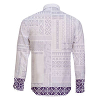 Samoa Siapo Purple Trimmed Family Matching Off Shoulder Short Dress and Hawaiian Shirt Samoa White Sunday - Polynesian Pride