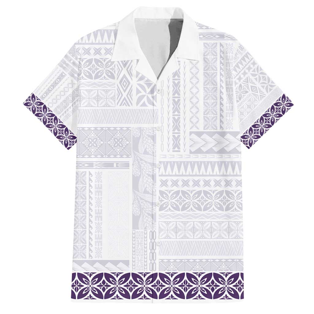 Samoa Siapo Purple Trimmed Family Matching Puletasi and Hawaiian Shirt Samoa White Sunday - Polynesian Pride