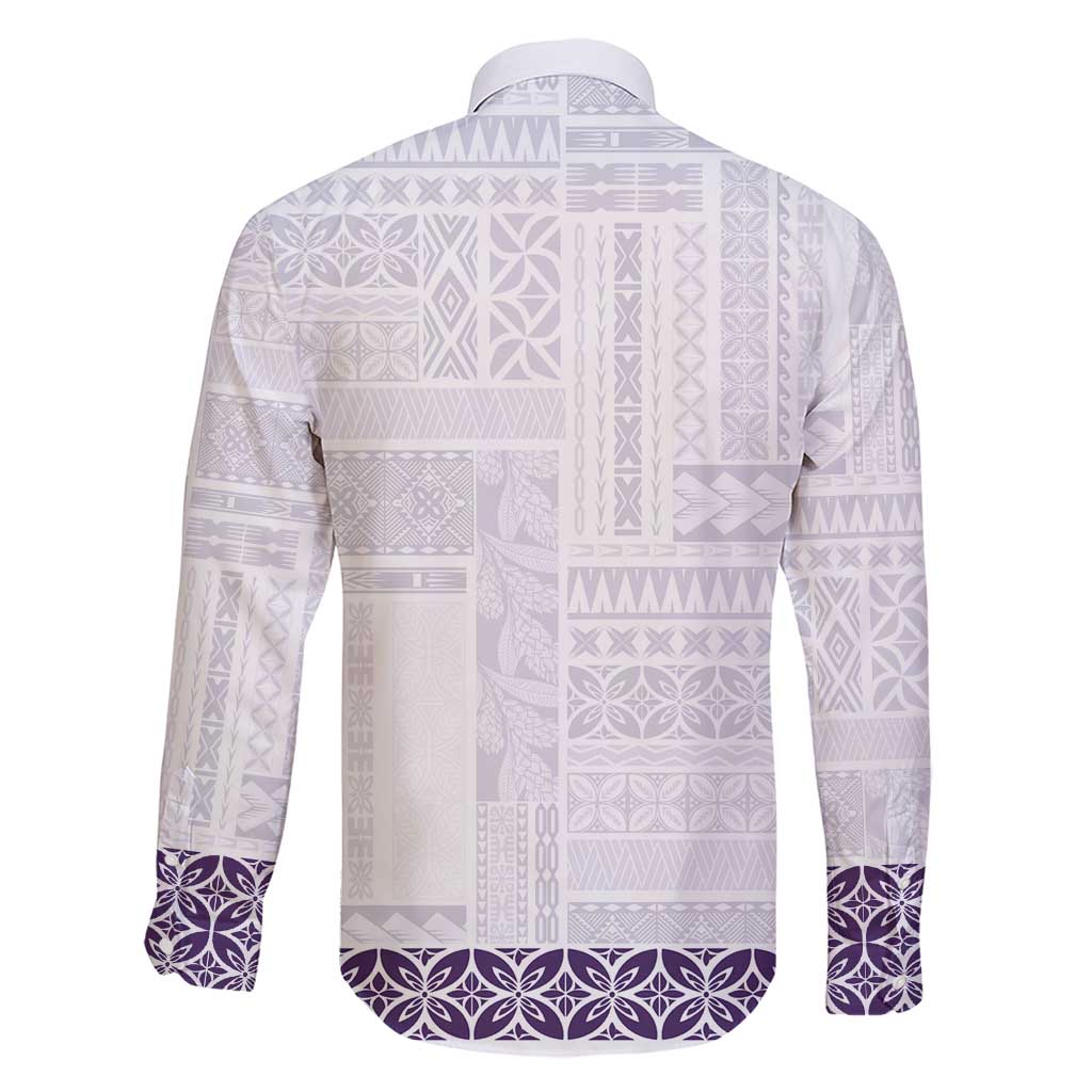 Samoa Siapo Purple Trimmed Family Matching Short Sleeve Bodycon Dress and Hawaiian Shirt Samoa White Sunday - Polynesian Pride