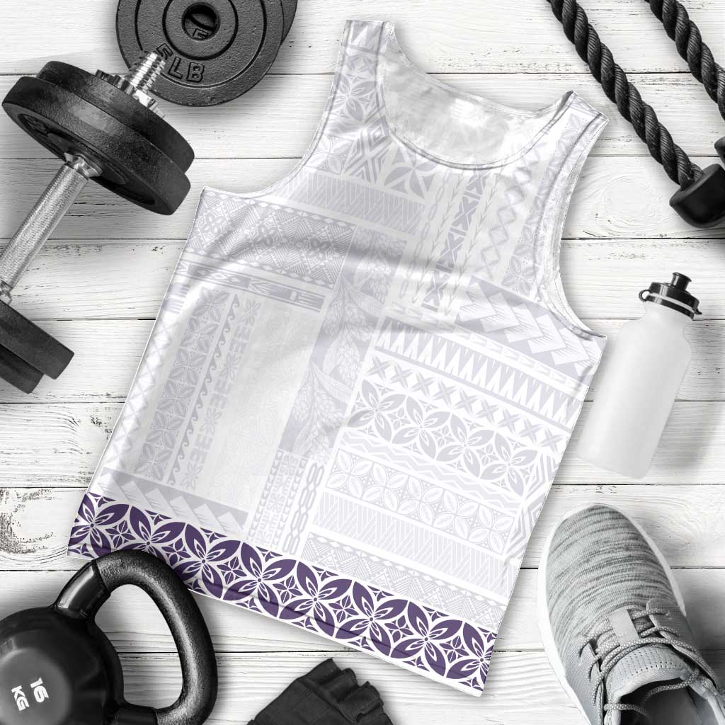 Samoa Siapo Purple Trimmed Men Tank Top Samoa White Sunday - Polynesian Pride