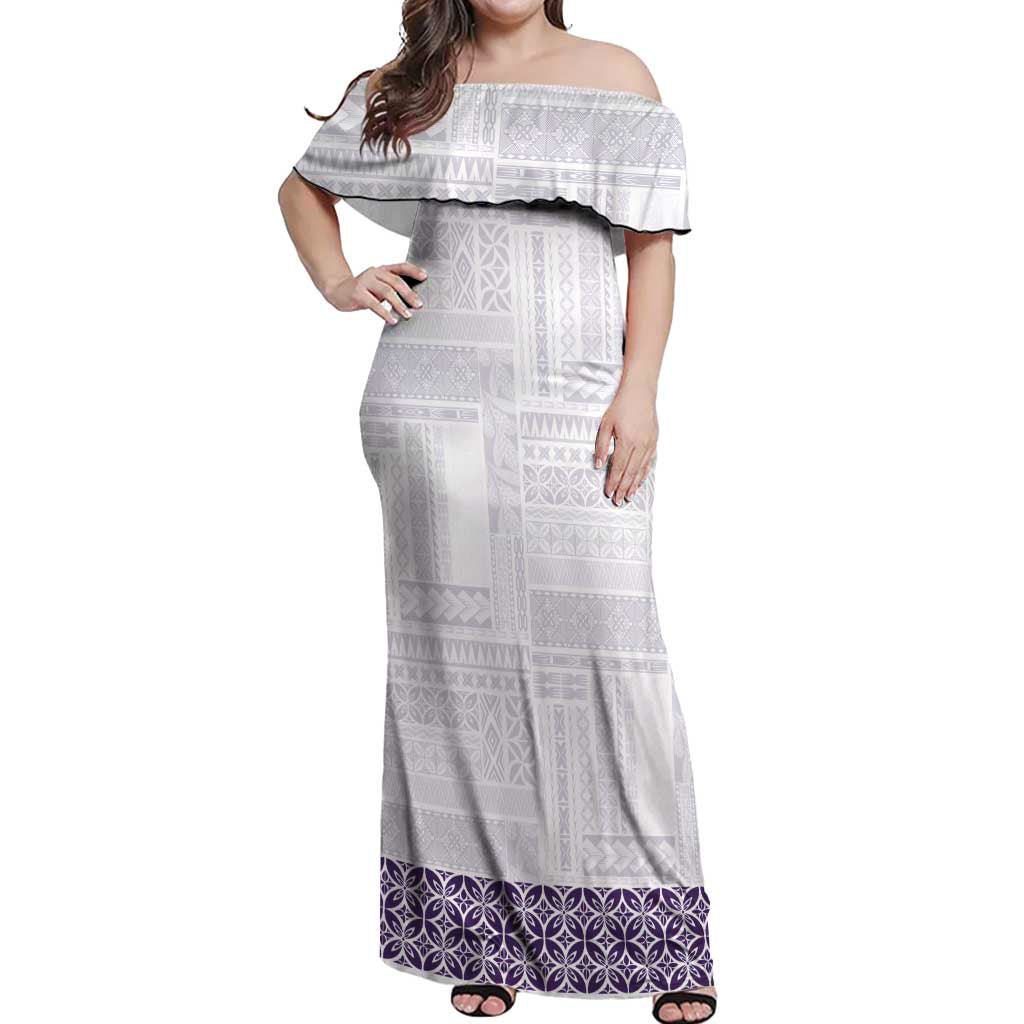 Samoa Siapo Purple Trimmed Off Shoulder Maxi Dress Samoa White Sunday - Polynesian Pride