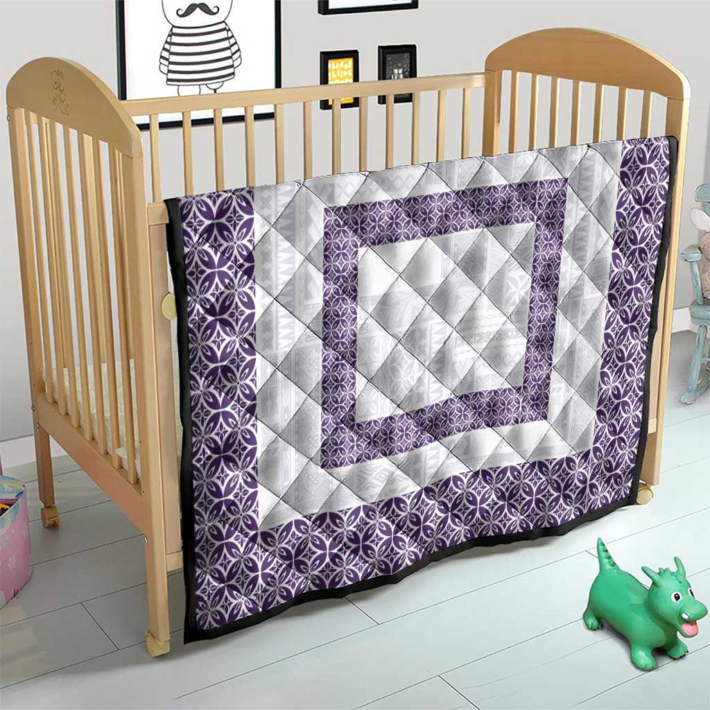 Samoa Siapo Purple Trimmed Quilt Samoa White Sunday - Polynesian Pride