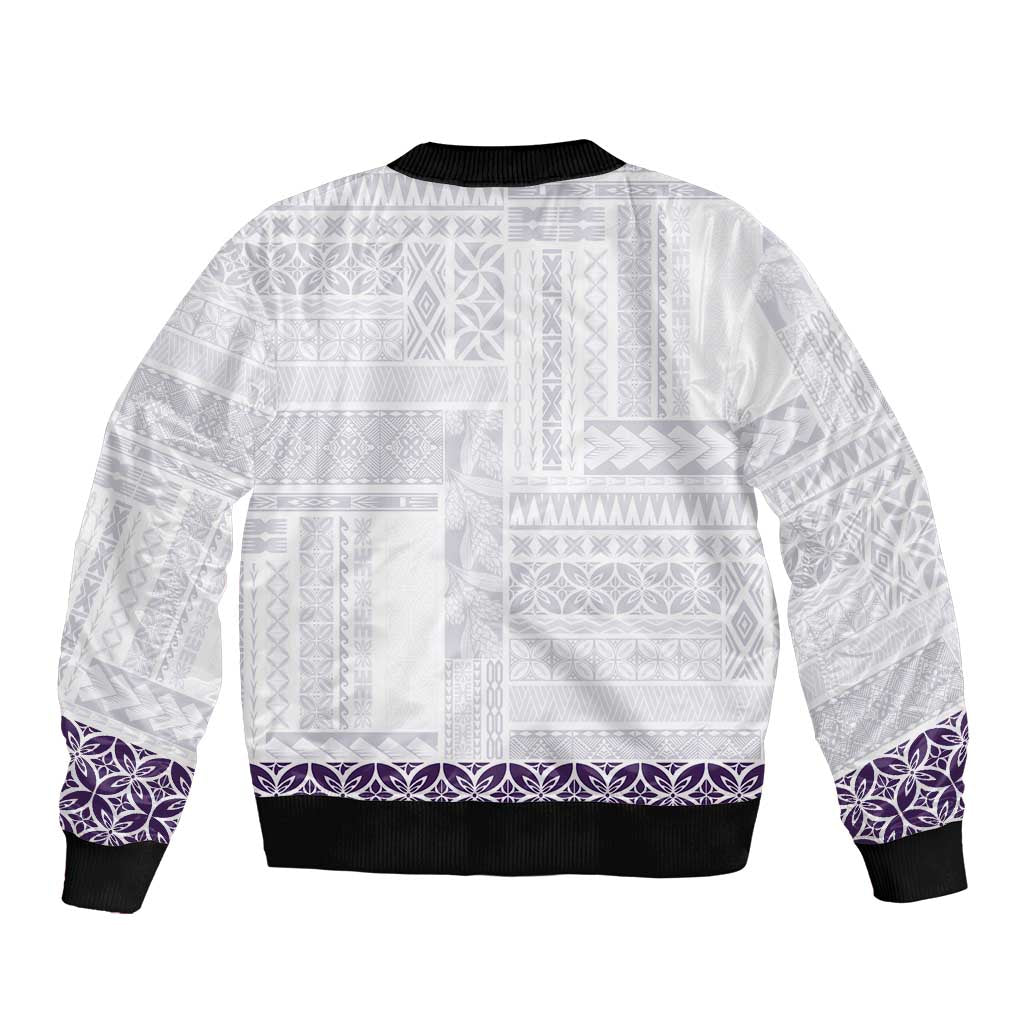 Samoa Siapo Purple Trimmed Sleeve Zip Bomber Jacket Samoa White Sunday - Polynesian Pride