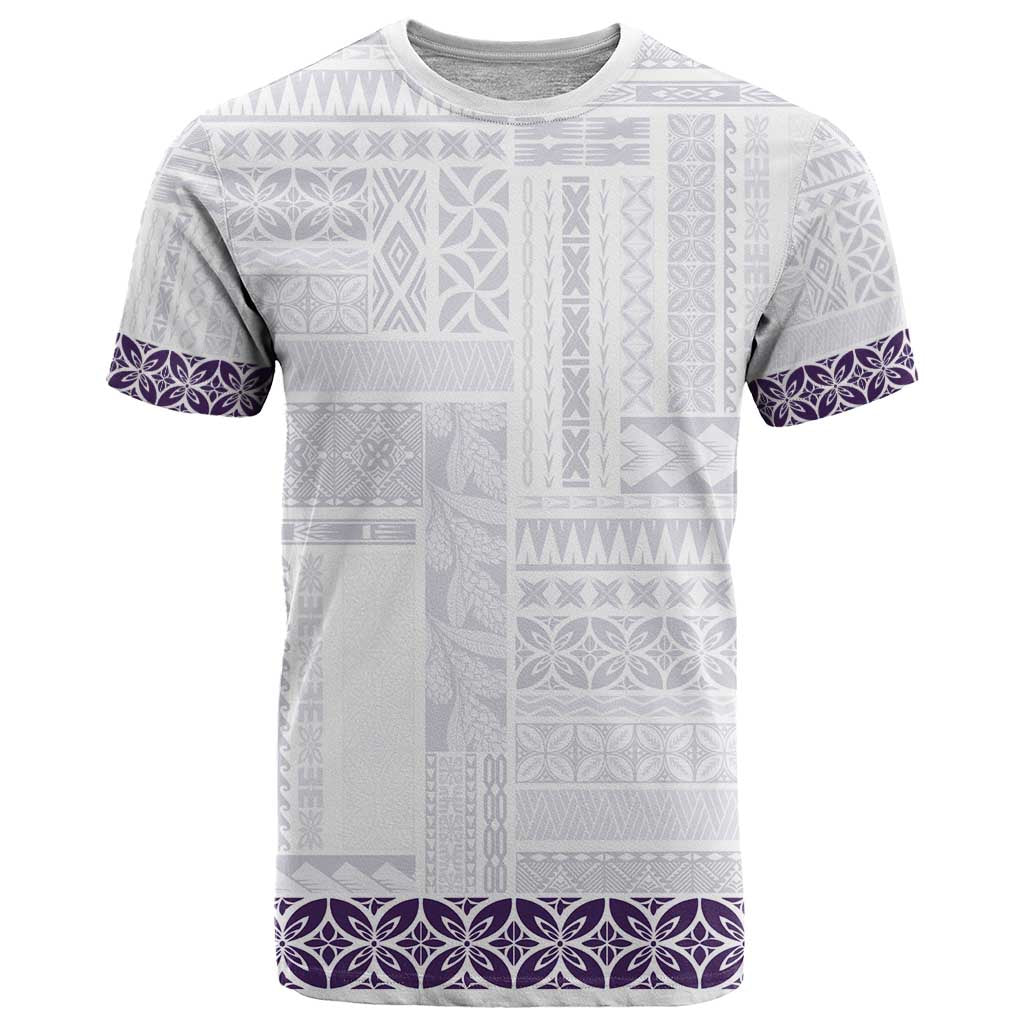 Samoa Siapo Purple Trimmed T Shirt Samoa White Sunday - Polynesian Pride