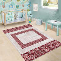 Samoa Siapo Red Trimmed Area Rug Samoa White Sunday - Polynesian Pride