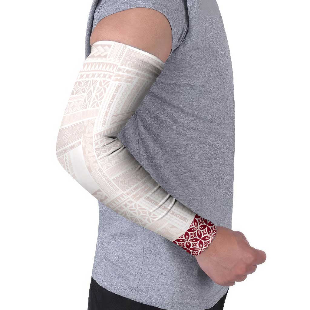 Samoa Siapo Red Trimmed Arm Sleeves Samoa White Sunday - Polynesian Pride