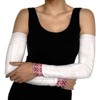 Samoa Siapo Red Trimmed Arm Sleeves Samoa White Sunday - Polynesian Pride