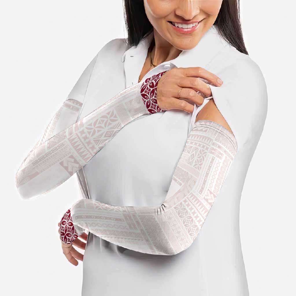 Samoa Siapo Red Trimmed Arm Sleeves Samoa White Sunday - Polynesian Pride
