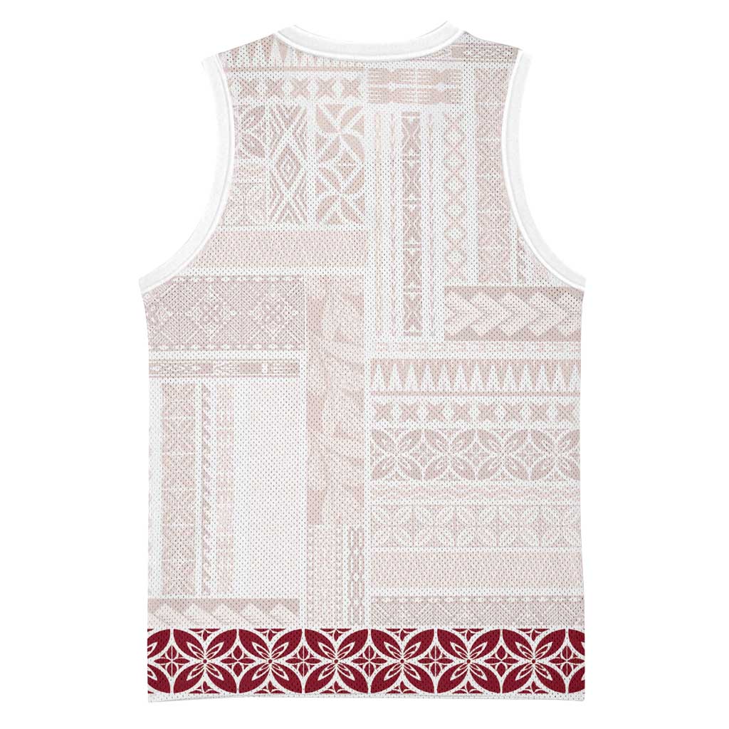 Samoa Siapo Red Trimmed Basketball Jersey Samoa White Sunday - Polynesian Pride