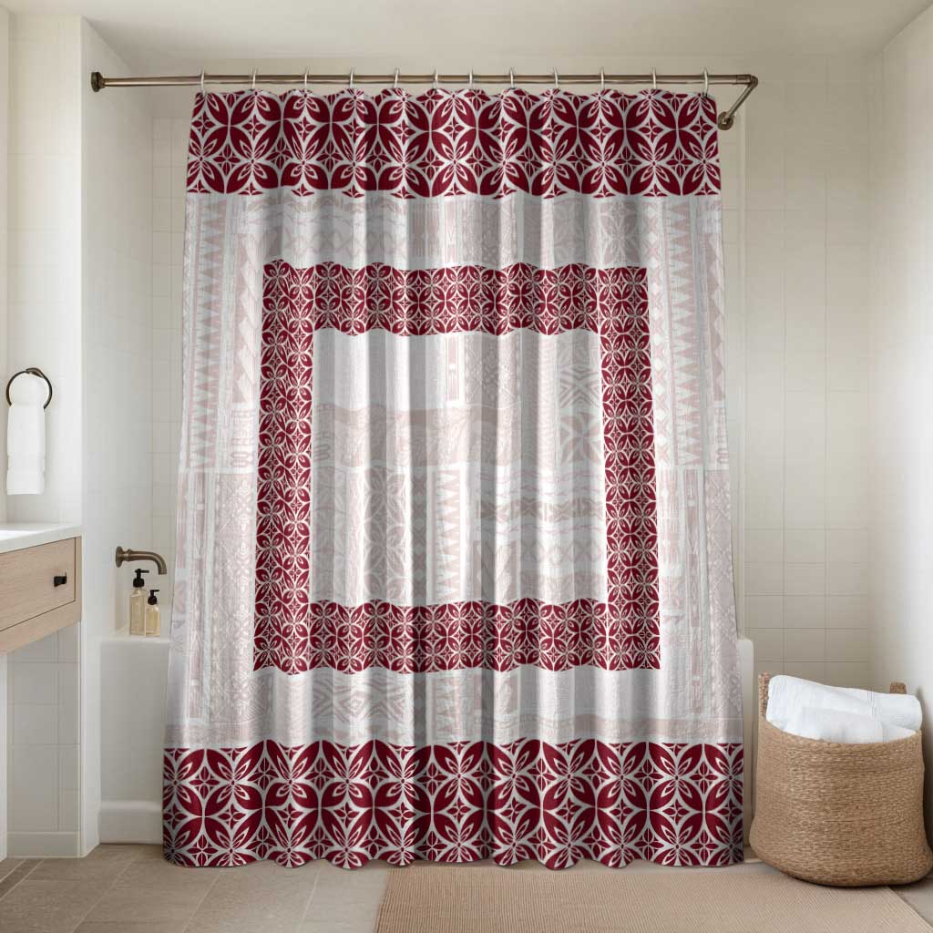 Samoa Siapo Red Trimmed Bathroom Set Samoa White Sunday - Polynesian Pride