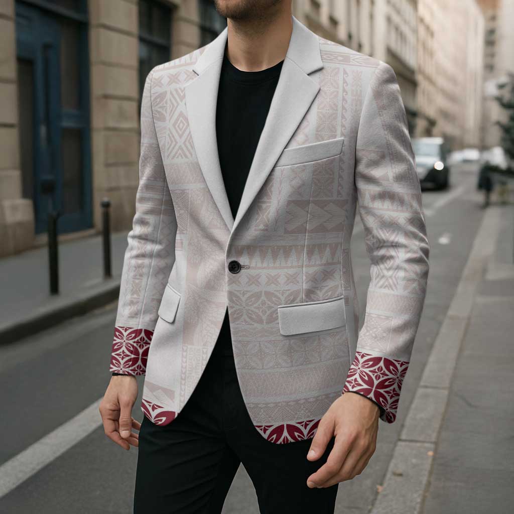 Samoa Siapo Red Trimmed Blazer Samoa White Sunday - Polynesian Pride