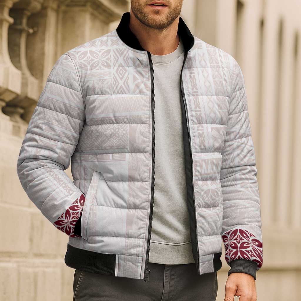 Samoa Siapo Red Trimmed Bomber Puffer Jacket Samoa White Sunday - Polynesian Pride