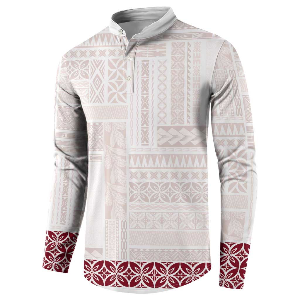 Samoa Siapo Red Trimmed Button Sweatshirt Samoa White Sunday - Polynesian Pride