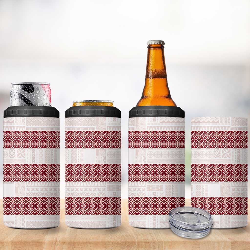 Samoa Siapo Red Trimmed 4 in 1 Can Cooler Tumbler Samoa White Sunday - Polynesian Pride