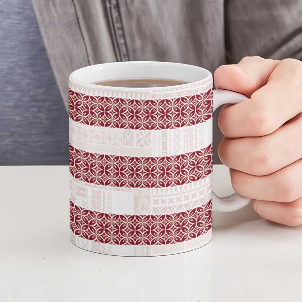 Samoa Siapo Red Trimmed Ceramic Mug Samoa White Sunday - Polynesian Pride