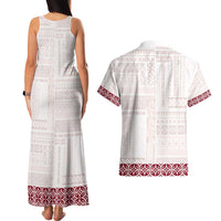 Samoa Siapo Red Trimmed Couples Matching Tank Maxi Dress and Hawaiian Shirt Samoa White Sunday - Polynesian Pride
