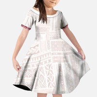 Samoa Siapo Red Trimmed Family Matching Long Sleeve Bodycon Dress and Hawaiian Shirt Samoa White Sunday - Polynesian Pride