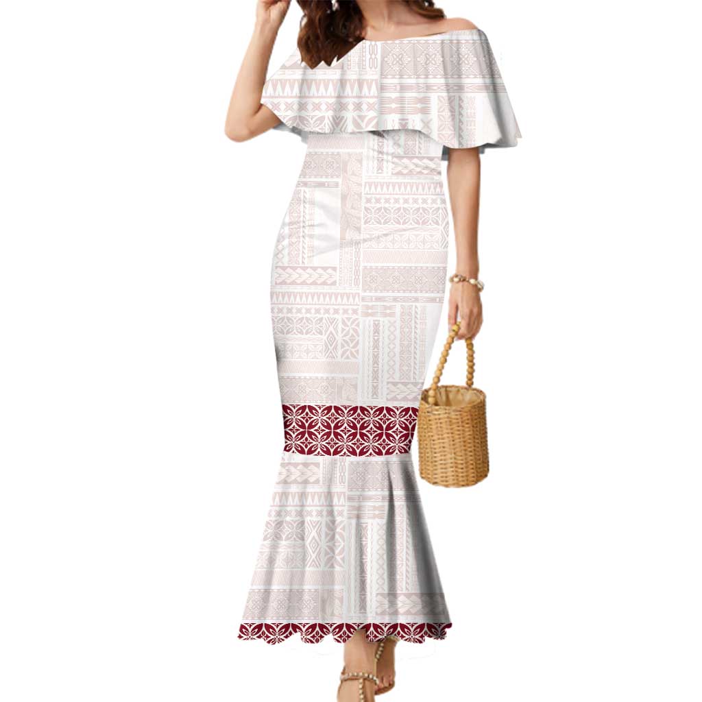 Samoa Siapo Red Trimmed Family Matching Mermaid Dress and Hawaiian Shirt Samoa White Sunday - Polynesian Pride