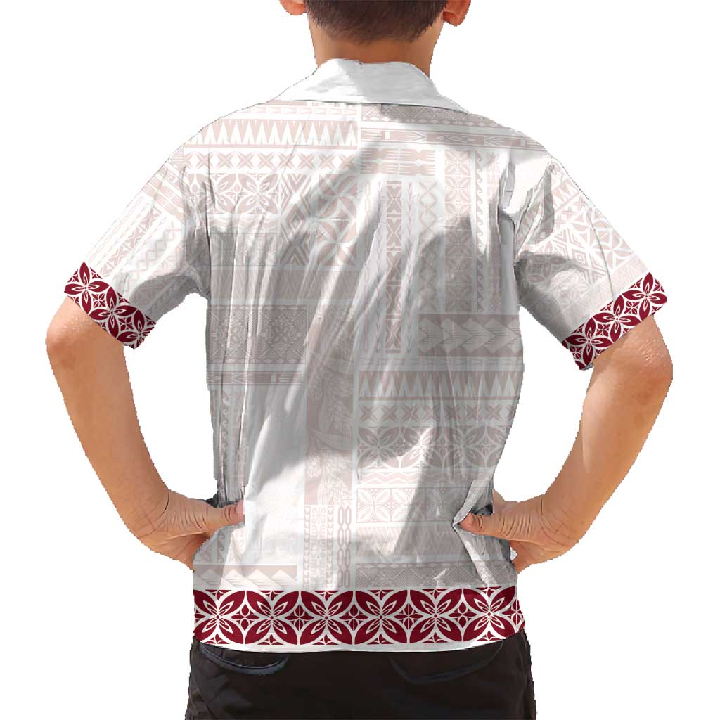 Samoa Siapo Red Trimmed Family Matching Off Shoulder Maxi Dress and Hawaiian Shirt Samoa White Sunday - Polynesian Pride