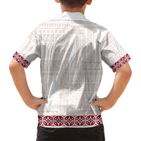 Samoa Siapo Red Trimmed Family Matching Off Shoulder Maxi Dress and Hawaiian Shirt Samoa White Sunday - Polynesian Pride