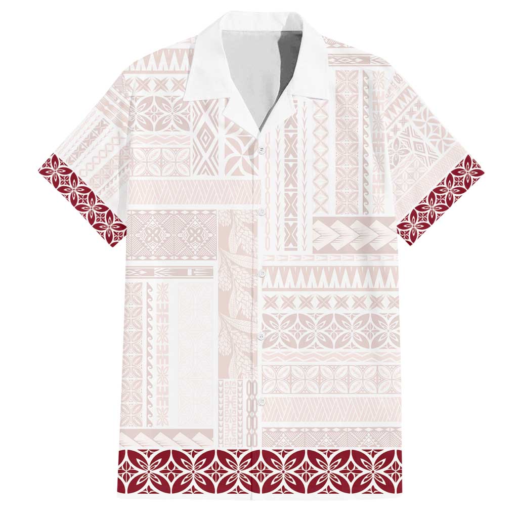 Samoa Siapo Red Trimmed Family Matching Off Shoulder Maxi Dress and Hawaiian Shirt Samoa White Sunday - Polynesian Pride
