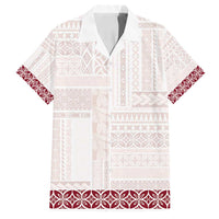 Samoa Siapo Red Trimmed Family Matching Off Shoulder Maxi Dress and Hawaiian Shirt Samoa White Sunday - Polynesian Pride
