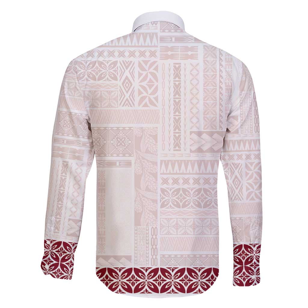 Samoa Siapo Red Trimmed Family Matching Off Shoulder Maxi Dress and Hawaiian Shirt Samoa White Sunday - Polynesian Pride