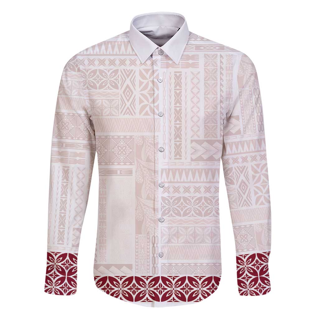Samoa Siapo Red Trimmed Family Matching Off Shoulder Short Dress and Hawaiian Shirt Samoa White Sunday - Polynesian Pride