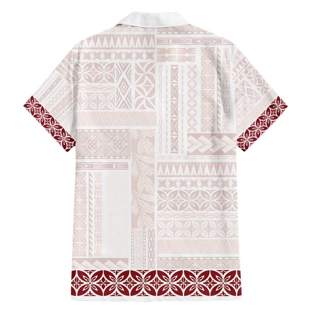 Samoa Siapo Red Trimmed Family Matching Summer Maxi Dress and Hawaiian Shirt Samoa White Sunday - Polynesian Pride