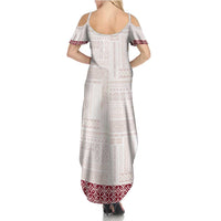 Samoa Siapo Red Trimmed Family Matching Summer Maxi Dress and Hawaiian Shirt Samoa White Sunday - Polynesian Pride