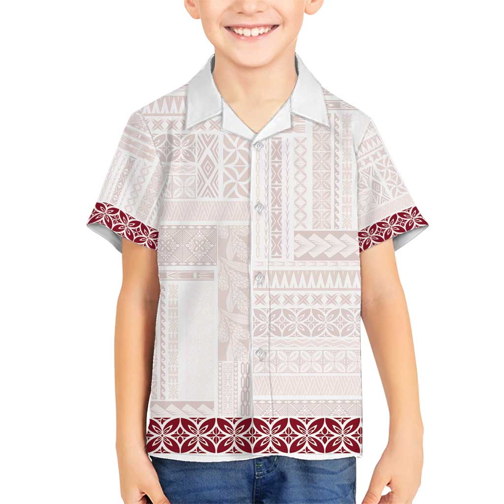Samoa Siapo Red Trimmed Family Matching Tank Maxi Dress and Hawaiian Shirt Samoa White Sunday - Polynesian Pride