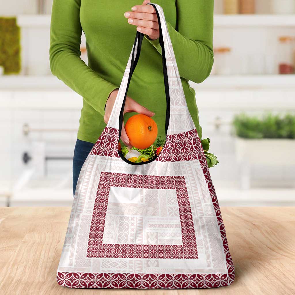 Samoa Siapo Red Trimmed Grocery Bag Samoa White Sunday - Polynesian Pride