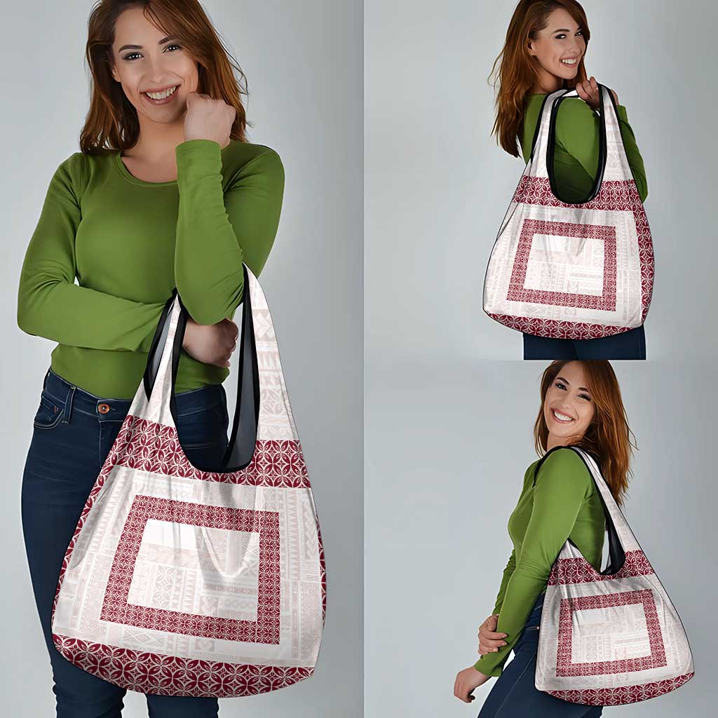 Samoa Siapo Red Trimmed Grocery Bag Samoa White Sunday - Polynesian Pride