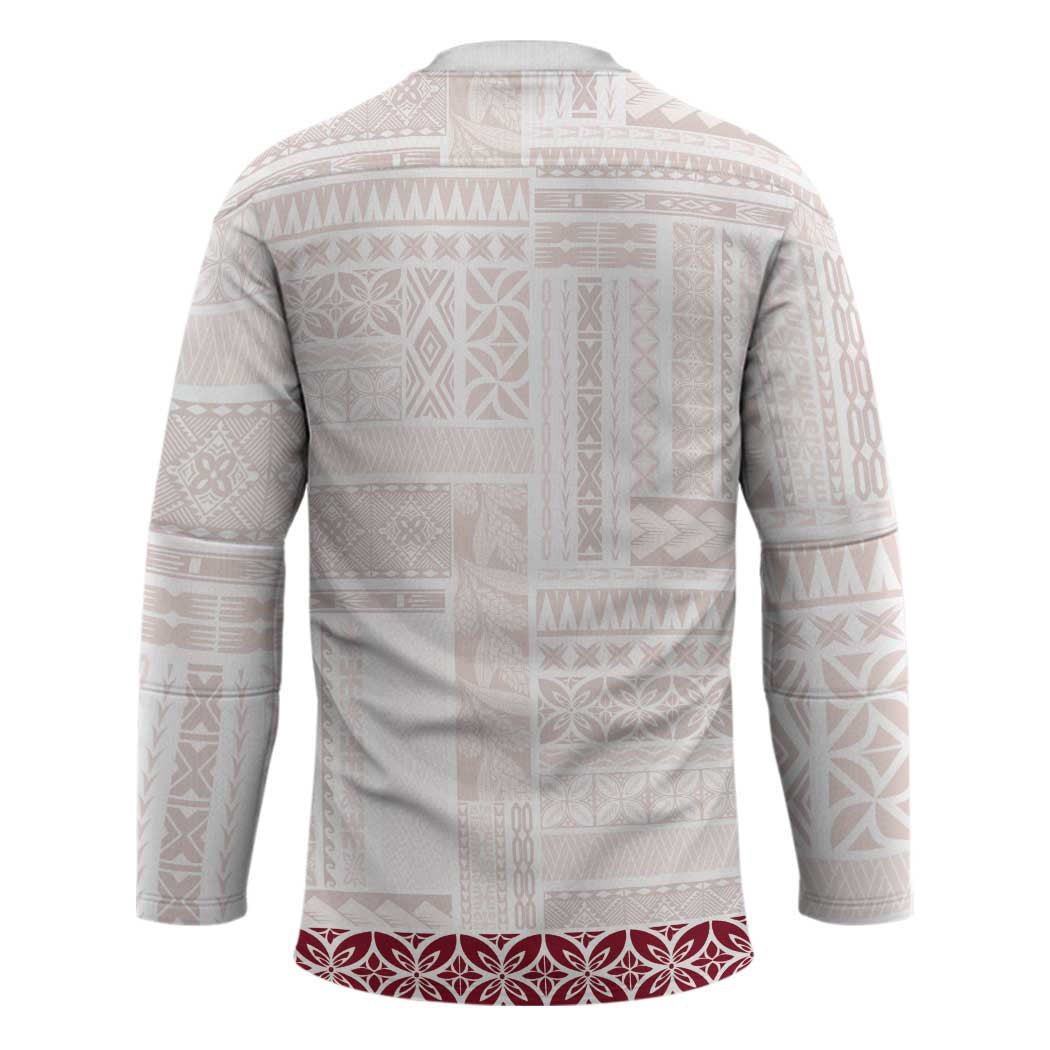 Samoa Siapo Red Trimmed Hockey Jersey Samoa White Sunday - Polynesian Pride