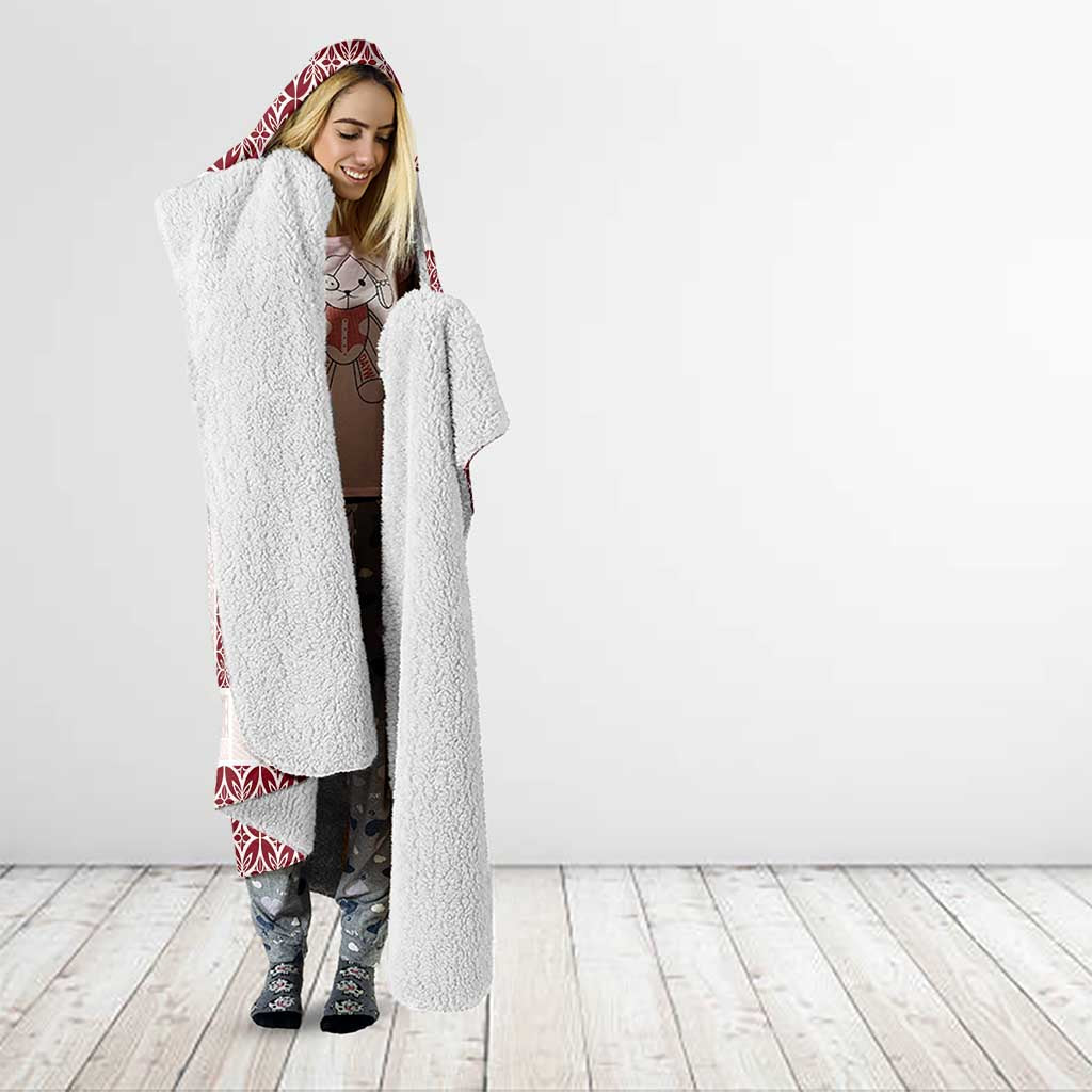 Samoa Siapo Red Trimmed Hooded Blanket Samoa White Sunday - Polynesian Pride