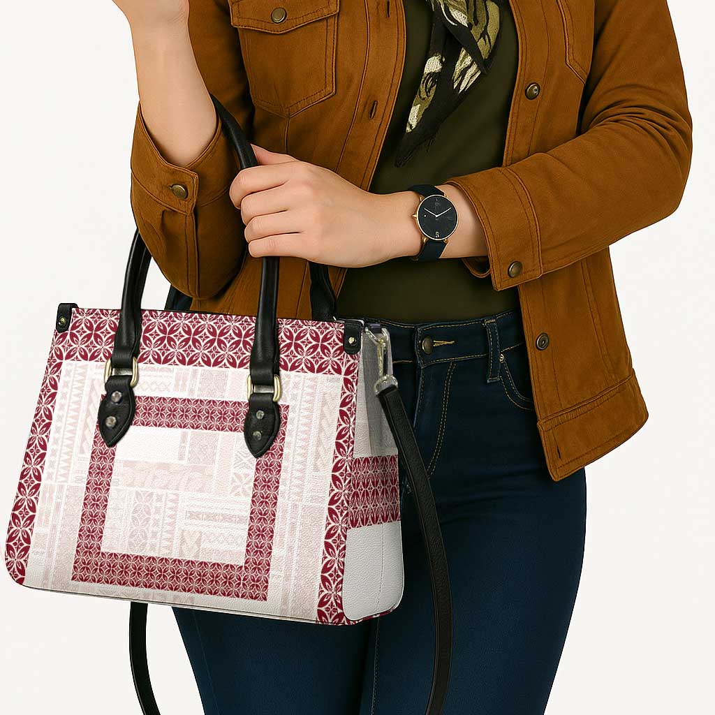 Samoa Siapo Red Trimmed Leather Bag Samoa White Sunday - Polynesian Pride