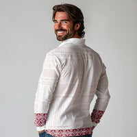 Samoa Siapo Red Trimmed Long Sleeve Polo Shirt Samoa White Sunday - Polynesian Pride