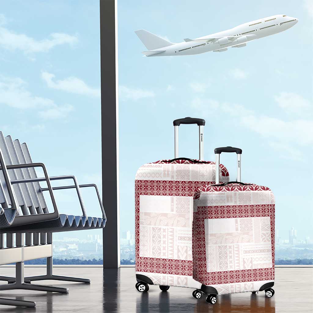 Samoa Siapo Red Trimmed Luggage Cover Samoa White Sunday - Polynesian Pride