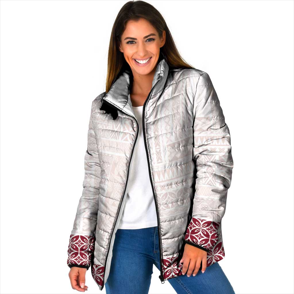 Samoa Siapo Red Trimmed Padded Jacket Samoa White Sunday - Polynesian Pride