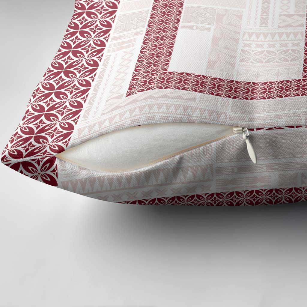 Samoa Siapo Red Trimmed Pillow Cover Samoa White Sunday - Polynesian Pride