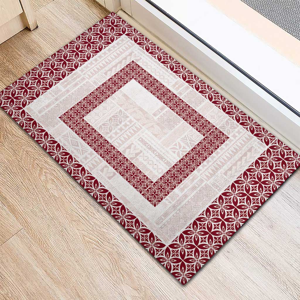 Samoa Siapo Red Trimmed Rubber Doormat Samoa White Sunday - Polynesian Pride