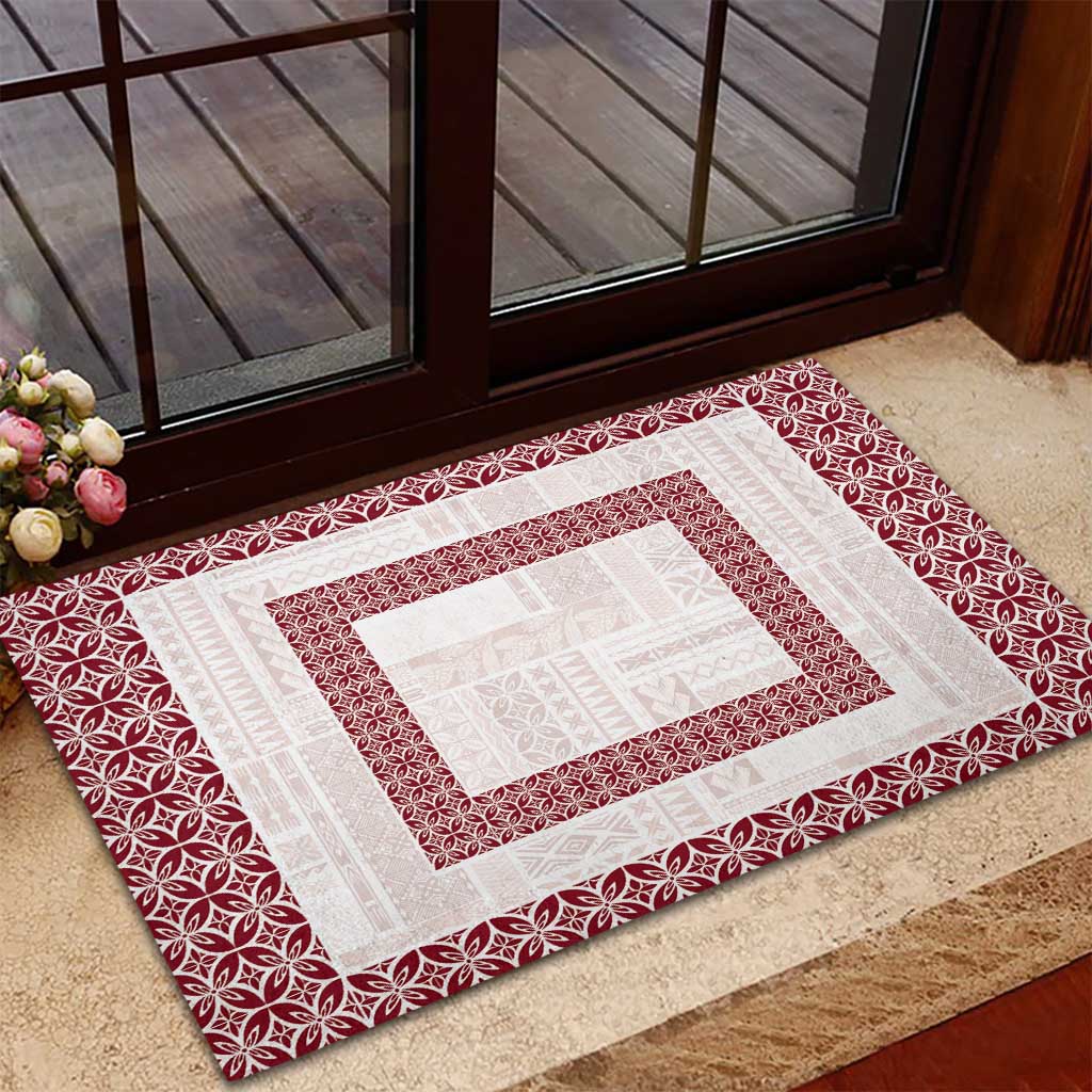 Samoa Siapo Red Trimmed Rubber Doormat Samoa White Sunday - Polynesian Pride