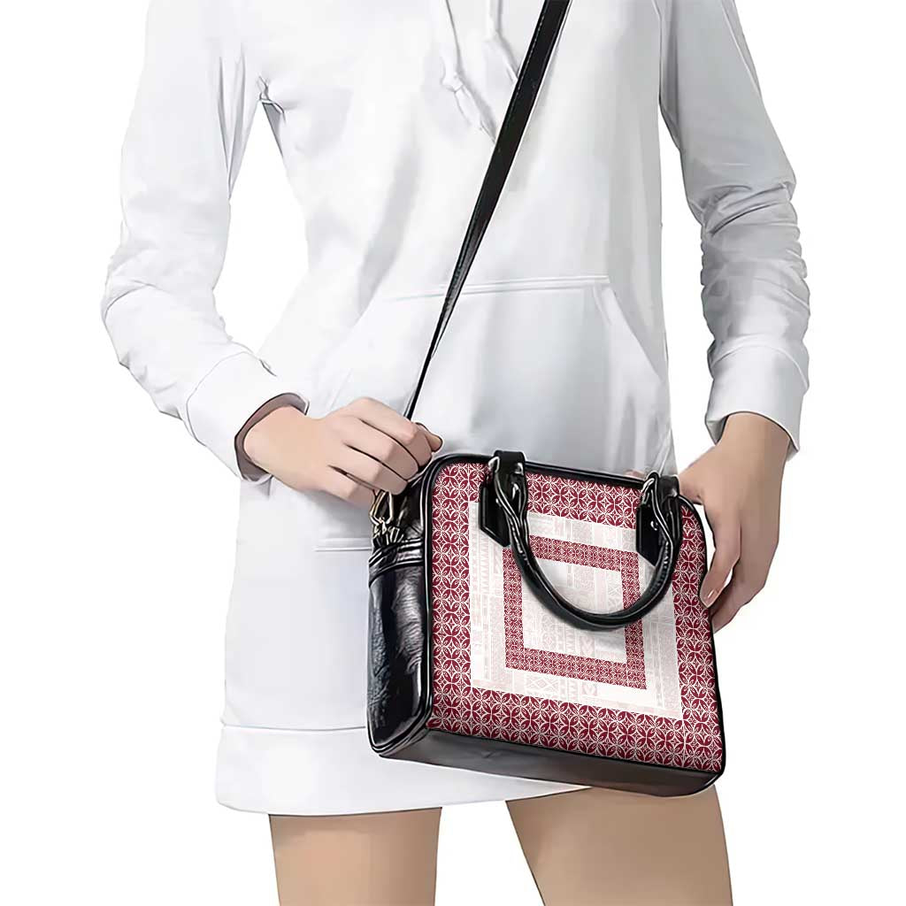 Samoa Siapo Red Trimmed Shoulder Handbag Samoa White Sunday - Polynesian Pride