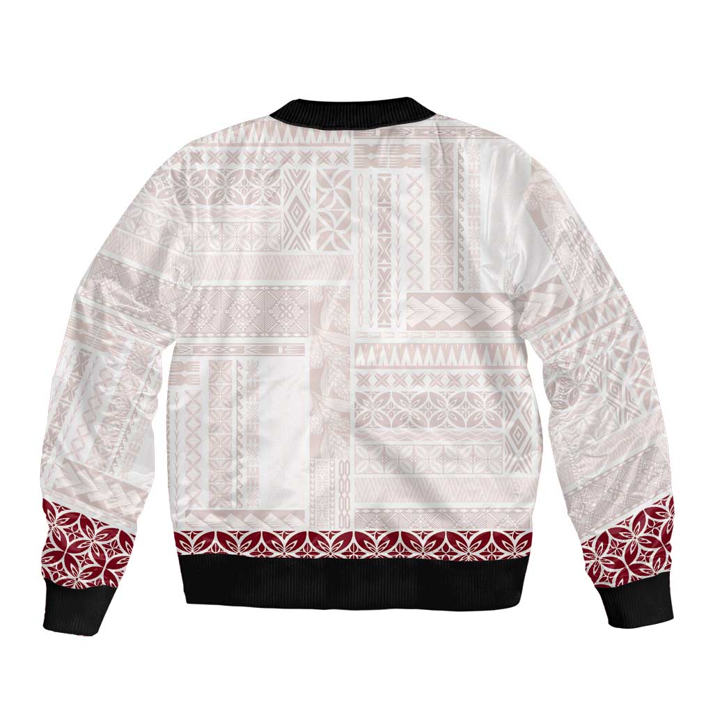Samoa Siapo Red Trimmed Sleeve Zip Bomber Jacket Samoa White Sunday - Polynesian Pride