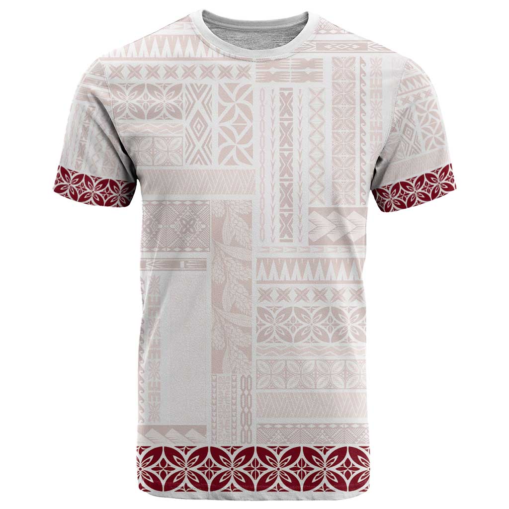 Samoa Siapo Red Trimmed T Shirt Samoa White Sunday - Polynesian Pride