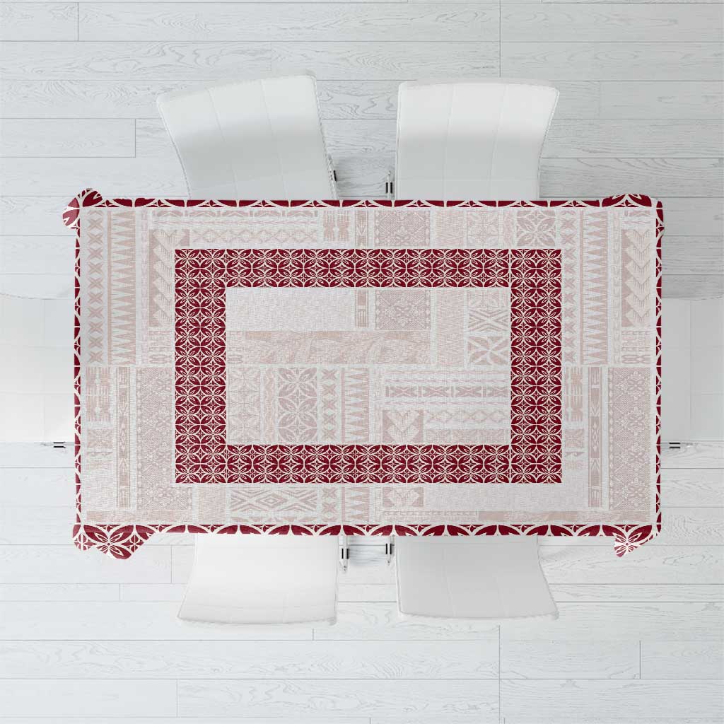 Samoa Siapo Red Trimmed Tablecloth Samoa White Sunday - Polynesian Pride