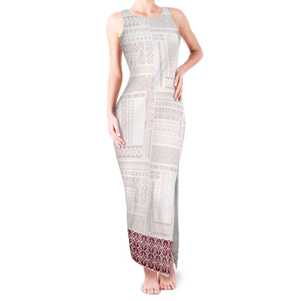 Samoa Siapo Red Trimmed Tank Maxi Dress Samoa White Sunday - Polynesian Pride