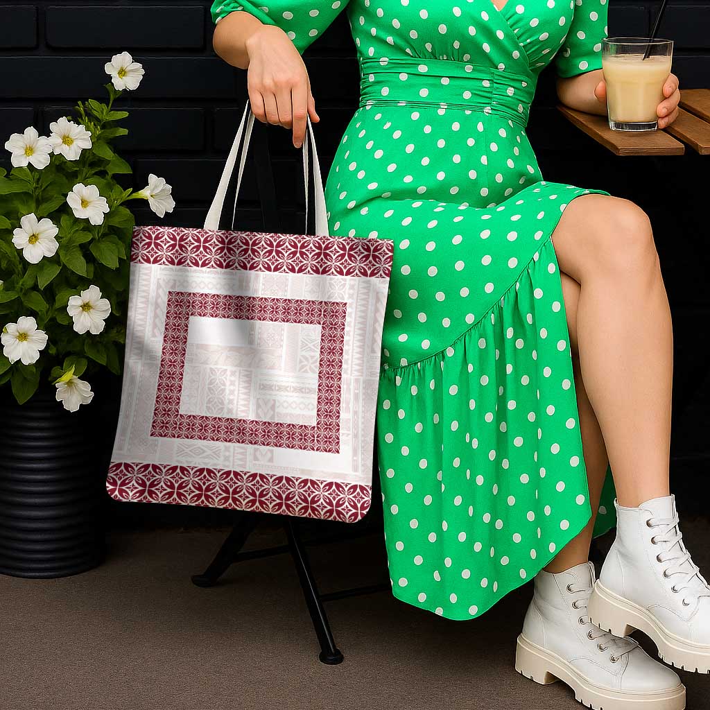 Samoa Siapo Red Trimmed Tote Bag Samoa White Sunday - Polynesian Pride