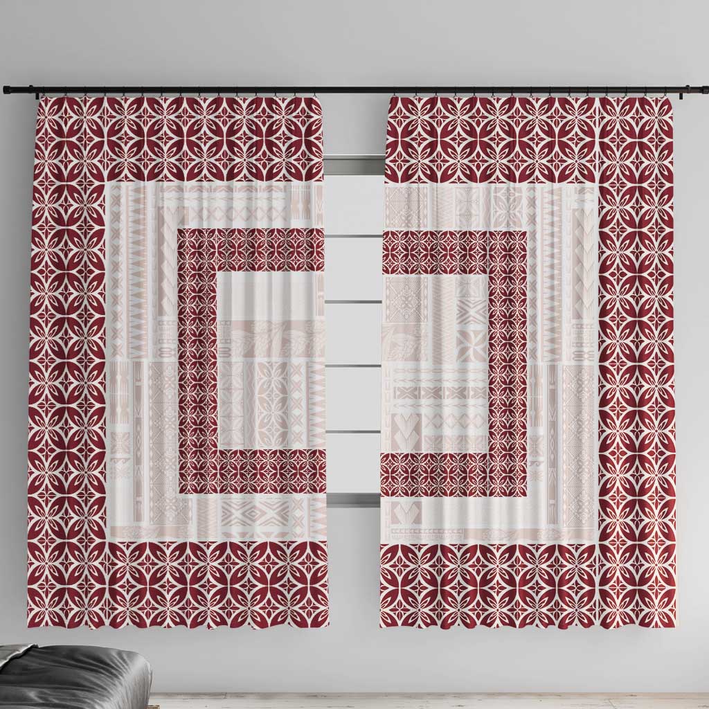 Samoa Siapo Red Trimmed Window Curtain Samoa White Sunday - Polynesian Pride